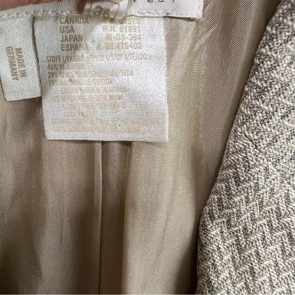 Escada Neutral Herringbone Blazer Cream Tan Margaretha Ley Vintage 36 2 button - Picture 7 of 15